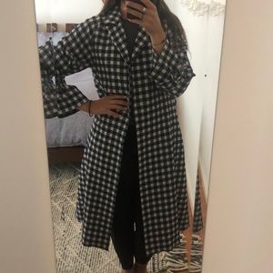 Gingham blue and white checkered silk jacket.